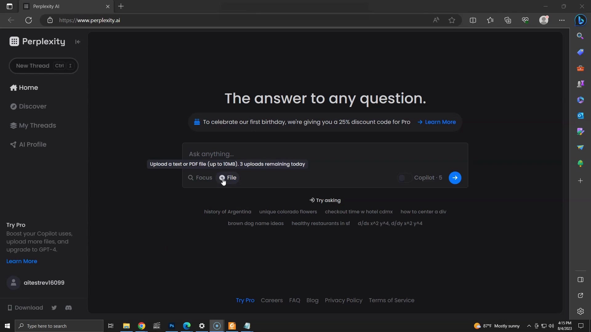 Support for PDF and text files in Perplexity